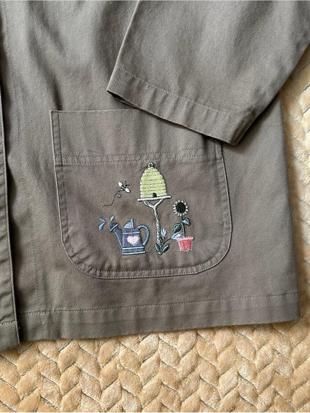 Vintage 90s Christopher & Banks Cute Taupe Utility Jacket with Cream Collar L - Picture 5 of 7